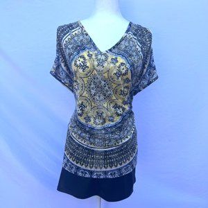 INC Yellow, Black, and White Blouse